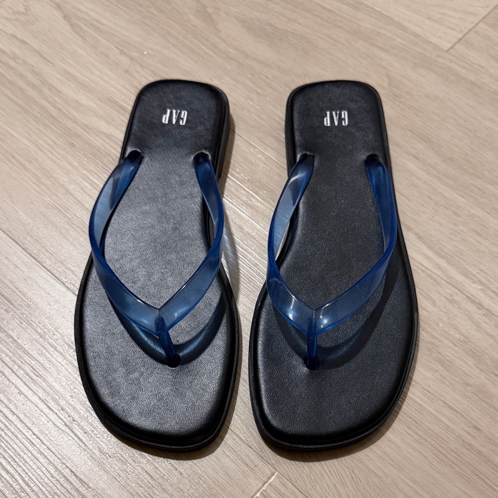 GAP Black Flip Flops with Blue Translucent Straps